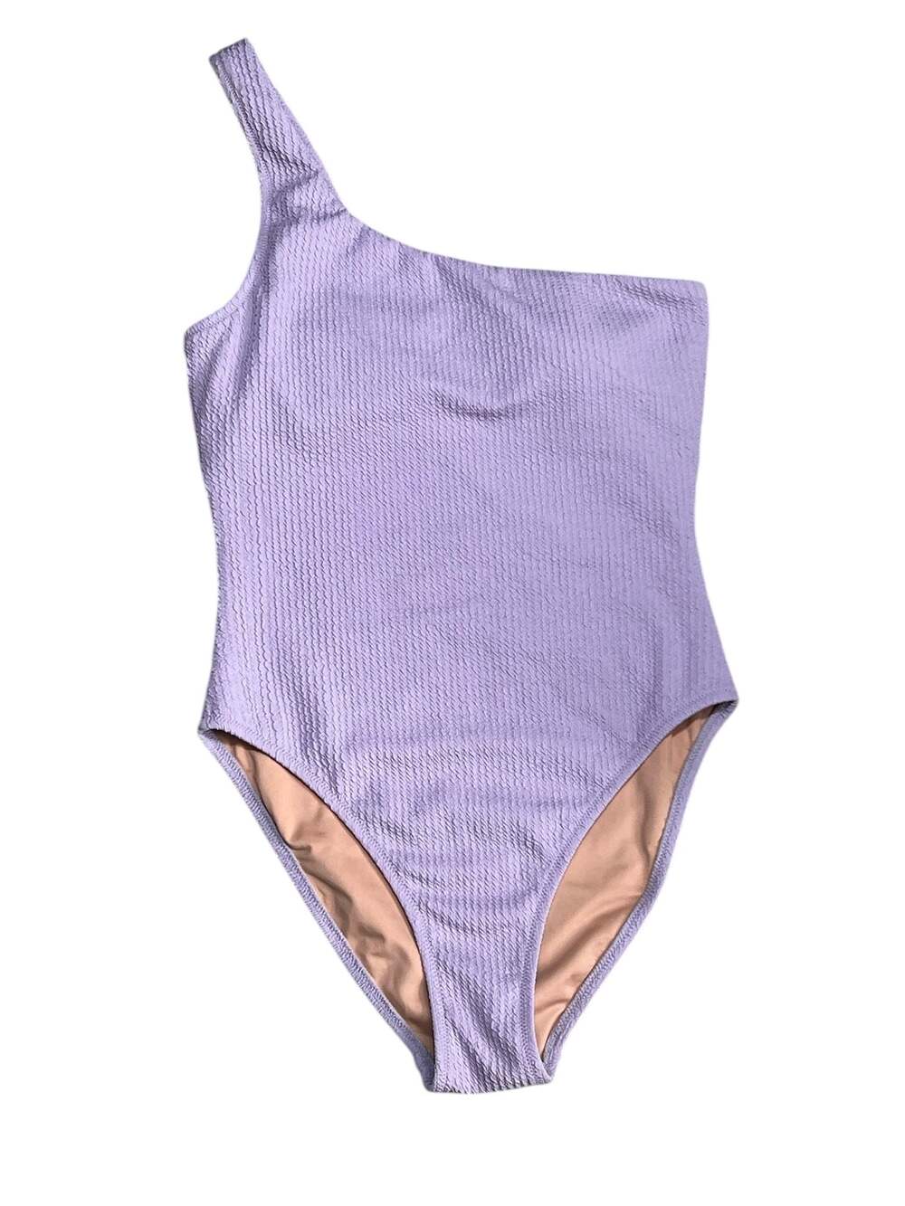 J. Crew Re-Imagined Crinkle One-Shoulder One-Piece Swimsuit in Lavender-Size 10